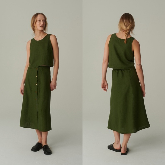 Linenfox Other - NWOT Linenfox Maricela Linen Skirt & Sadie Linen Top Set Forest Green Sz Medium